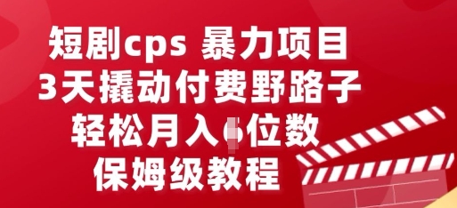 短剧cps暴力项目,3天撬动付费野路子,有人偷偷月入五位数,保姆级教程-青年创业网